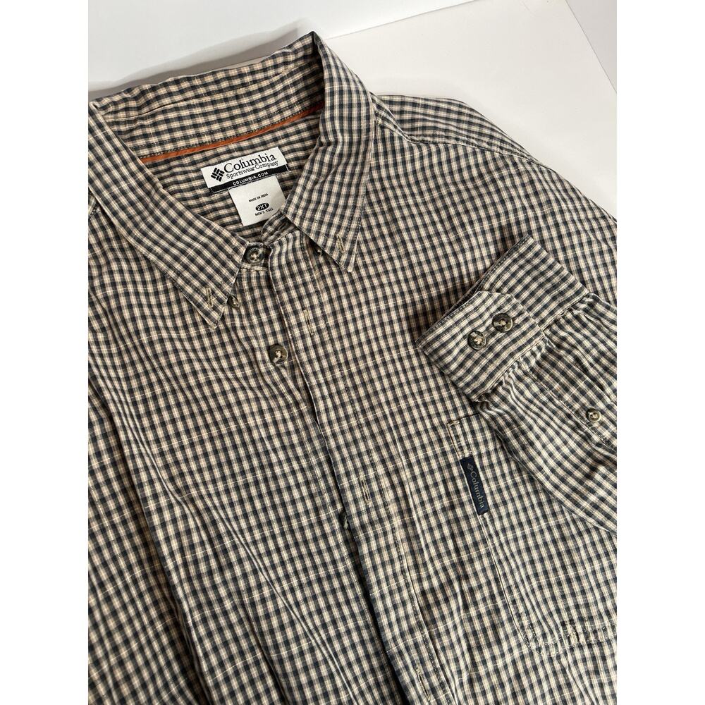 Columbia Sportswear Mens 2XT Tall Gingham Plaid Long Sleeve Button Down Shirt